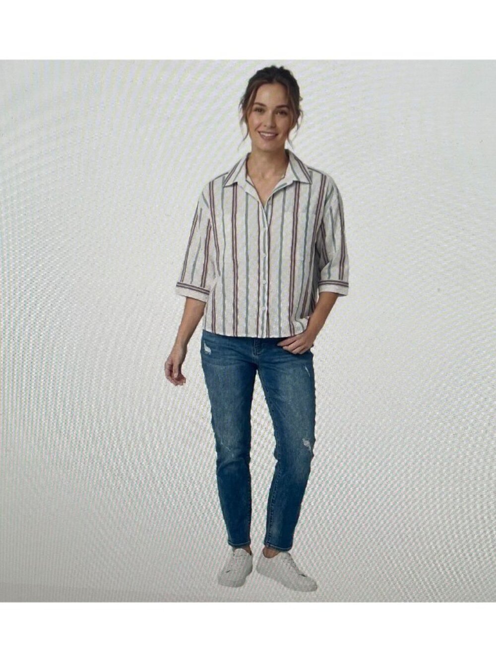 Kut From The Kloth XS Ivory Striped Viscose Button-Down Shirt With Pockets
